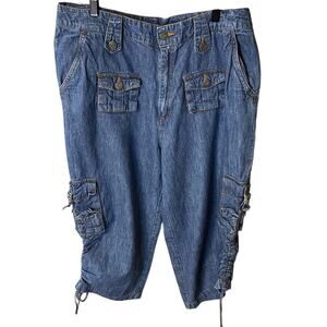 Denim 24/7 Vintage Casual Blue Denim Cargo Capris Y2K 16W 100% cotton